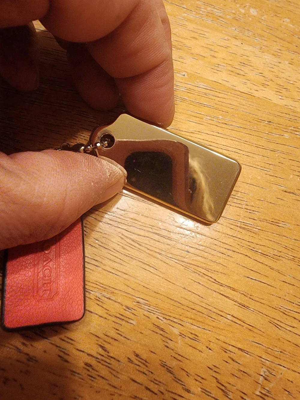 Coach Gold Metal & Red Leather Double Tag Key Charm